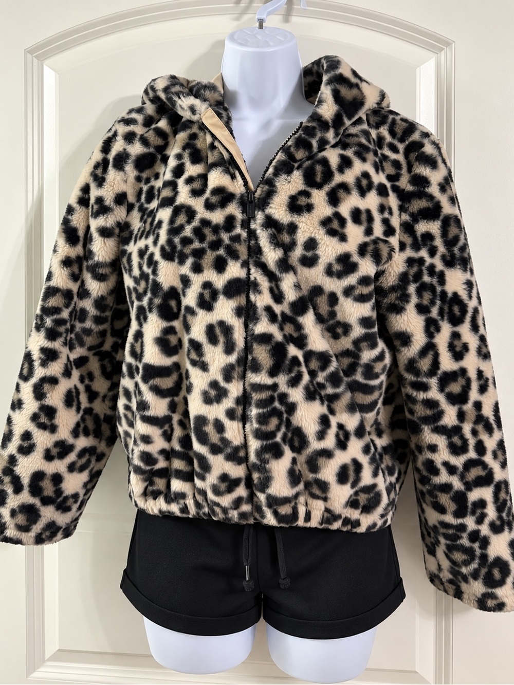 Girl’s Old Navy Beige and Black Faux Fur Leopard Zip Hoodie